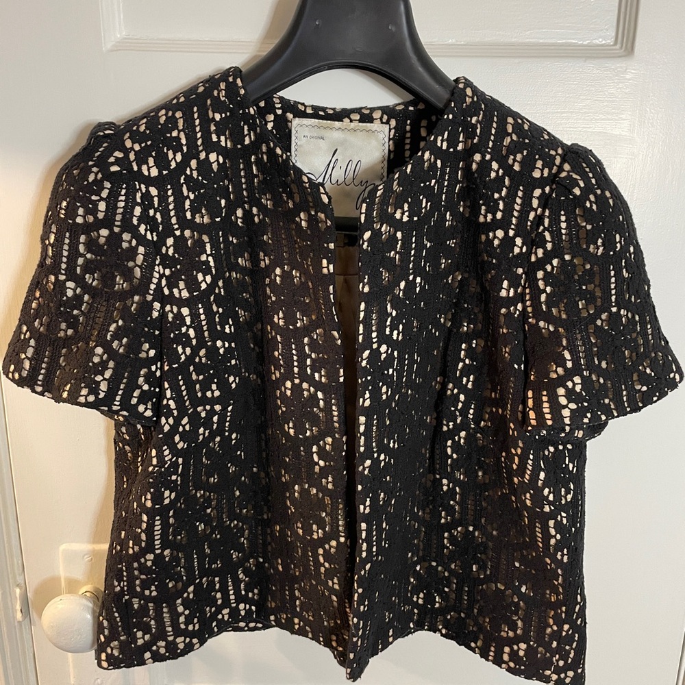 Milly Black-and-Ivory Lace Cropped Jacket